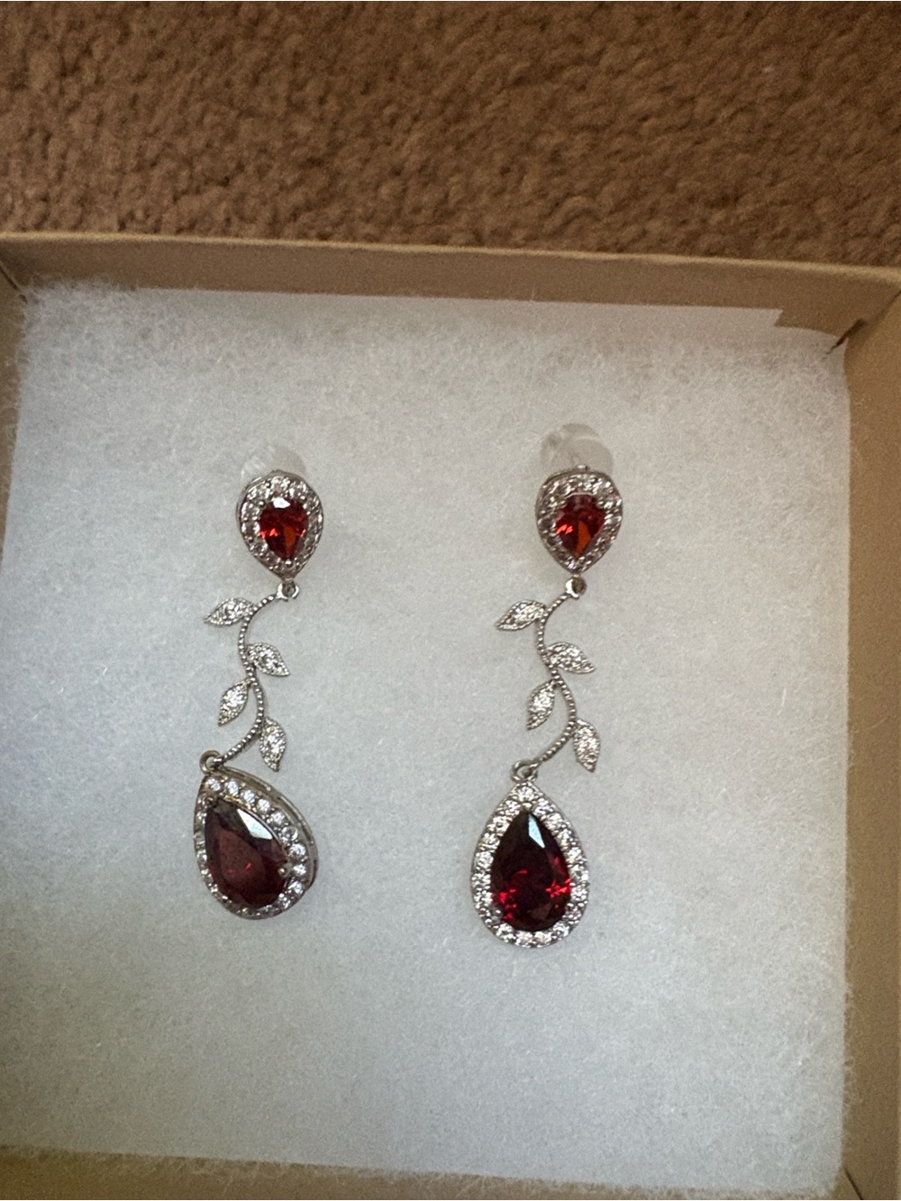 Red rhinestone Teardrop Vine Drop Earrings - Women Jewelry